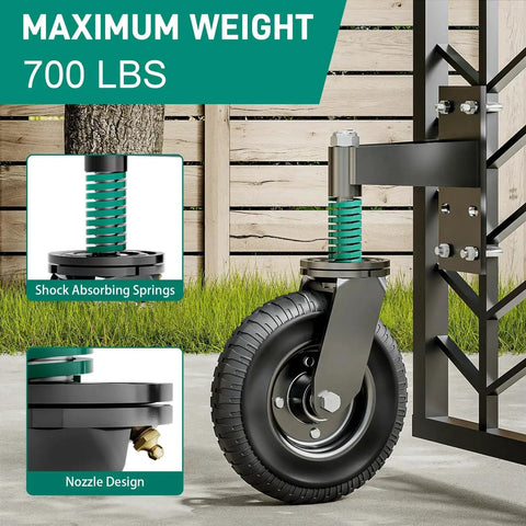 Heavy Duty Gate Wheel 8 Inch With Spring Loaded 360 Degree Rotation Gate Caster Kit for Wooden Gates and Metal Tube Gates, Black