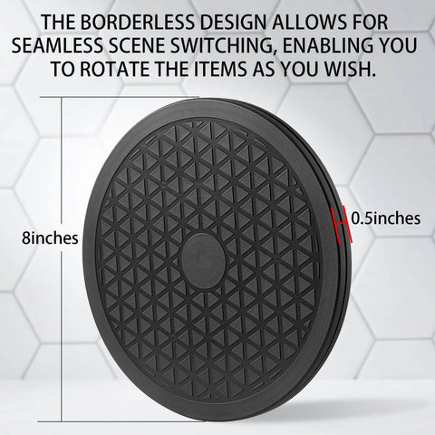 Close-up of 2 Pack 8 Inch Heavy Duty Lazy Susan Rotating Swivel Stand, Black Turntable Base with Non Skid Design and Smooth Rotation