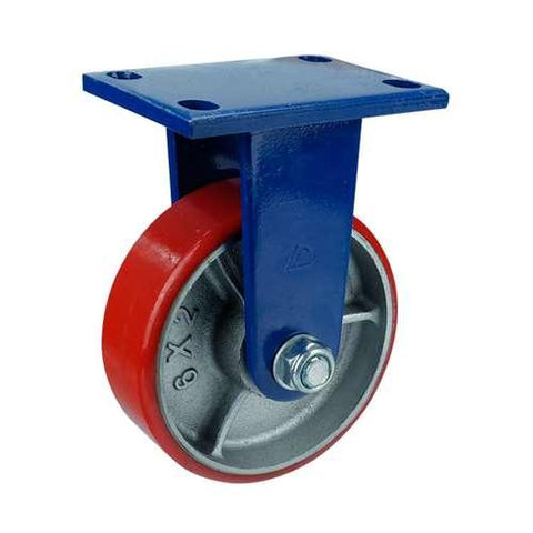 8" Inch Heavy Duty Caster Wheel 1543 pounds Fixed Cast iron polyurethane Top Plate - VXB Ball Bearings