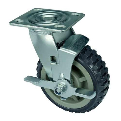 8" Inch Heavy Duty Caster Wheel 661 pounds Swivel and Center Brake Polypropylene core and Polyurethane Top Plate - VXB Ball Bearings