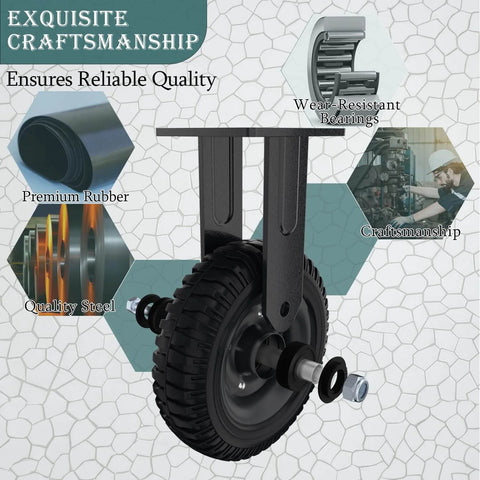 Fixed heavy duty caster wheel, 8 inch*2, 1000lb capacity, black rim, solid rubber, cast iron, outdoor, flat free for carts and trolleys