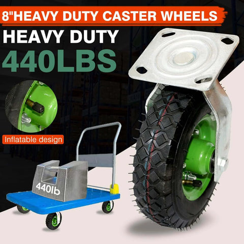 8 inch heavy duty caster wheels with inflatable design, supporting 440lbs for carts and heavy loads.