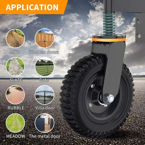 8 Inch Heavy Duty Gate Wheel With Solid Rubber Tire And Shock Absorbing Springs, 750 Lb Weight Capacity next to gate applications