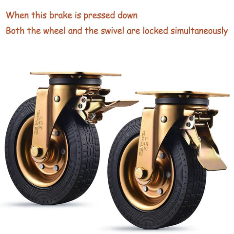 8 Inch Heavy Duty Casters Set Of 4 With 2 Locking Swivel And 2 Non Locking Swivel 3200 Lbs Capacity with brake mechanism visible