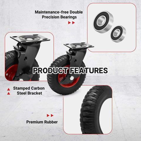 8 inch outdoor heavy duty rubber caster wheels designed for rough terrain, industrial swivel casters with brake for features