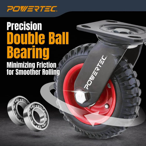 8 inch caster wheel with heavy duty swivel plate design, knobby rubber tread caster sold as a single pack showcasing precision bearings.