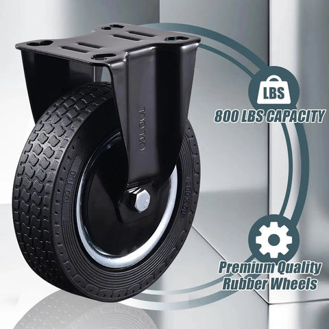 8 Inch Heavy Duty Caster Wheels Set Of 4 With 2 Swivel And 2 Fixed Industrial Rubber Casters 3200 Lbs Capacity For Utility Carts Workbenches Warehouse Equipment Trucks And Dolly Includes Mounting Hardware close-up of rubber wheel