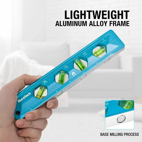 High Visibility 8 Inch Magnetic Torpedo Level With Four Bubbles 0 Degree 30 Degree 45 Degree And 90 Degree V Groove Large Viewing Window Aluminum Alloy Body
