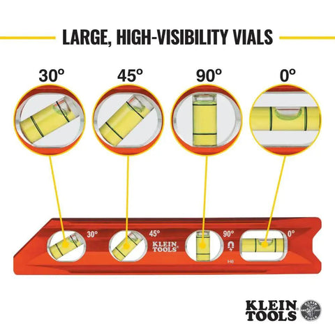 8 Inch Billet Magnetic Torpedo Level With V Groove For Precise 0 30 45 90 Degree Readings Tapered Nose High Visibility Orange Body And Secure Magnet Track For Hands Free Alignment On Metal Surfaces with focus on vials for angle measurements
