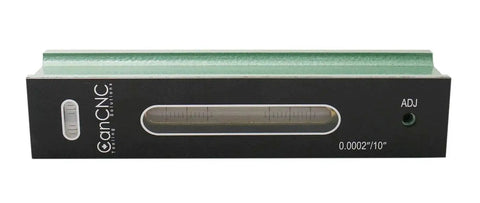 8 Inch Pro Grade Master Precision Level with 0.0002 Inch per 10 Inch Accuracy, adjustable vial, cast iron body, V-groove base, front view.