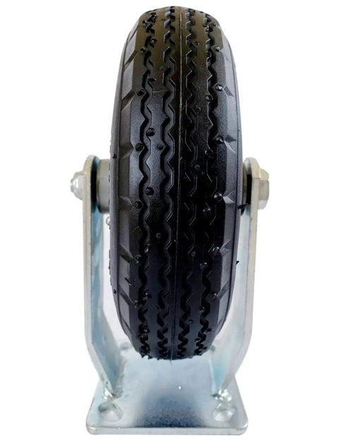 Front view of 2-Pack 8 Inch Heavy Duty Pneumatic Casters With Zinc Coated Top Rigid Plate And Black Rubber Wheels Air Filled Steel Hub