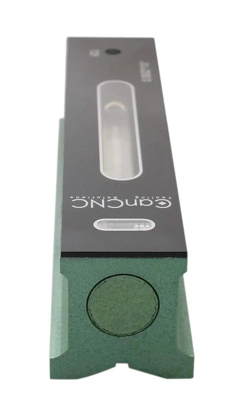8 Inch Pro Grade Master Precision Level In Fitted Box With 0.0002 Inch Per 10 Inch Accuracy Adjustable Main Vial Cross Test Vial Cast Iron Body And V Groove Base For Ultra Precise Machine Setup And Calibration In Machinist Shops.