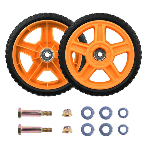 8 Inch Lawn Mower Wheels for Push Mowers, Plastic PU Wheels with Bolts & Nuts, 8x1-3/4 Size, 1/2 Inch Bore, 2 Pack