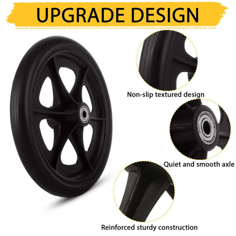 2Pcs 8 Inch Walker Wheels Replacement, Wheelchair Front Wheels, Rubber Rollator Wheel Replacement Durable Black with non-slip design