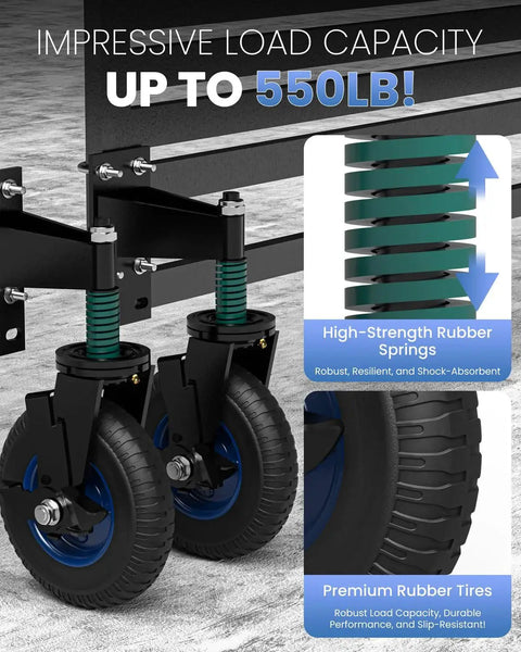 2 Pack 8 Inch Fence Gate Wheels With 360 Degree Rotation Spring Loaded Heavy Duty Gate Caster For Metal Tube Gates 550 Pound Capacity Rolling Gate Wheels installed on metal fence.