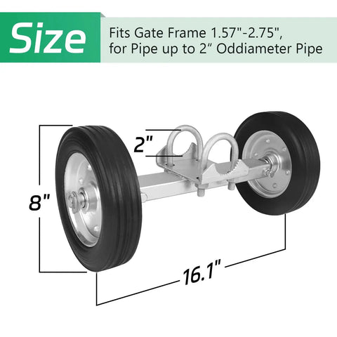 8 Inch Heavy Duty Gate Wheel With Hard Rubber Tread And Adjustable Steel U Bolts For Chain Link Fence And Metal Tube Gates Fits 1.57 To 2.75 Inch Round Gate Frames And Up To 2 Inch Diameter Pipes Corrosion Resistant And Rust Proof, front view