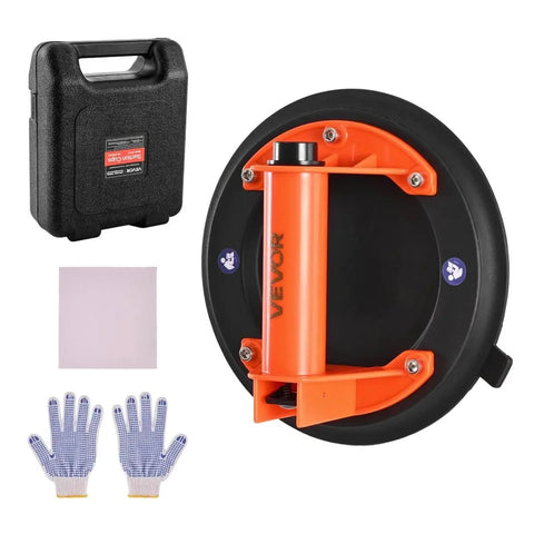 8-Inch Heavy-Duty Vacuum Suction Cup Lifter With ABS Handle, 400 Lb Max Lift Capacity, durable rubber pad and carrying case, gloves included