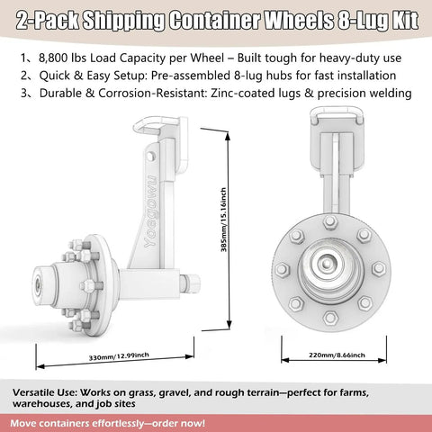 Container Cart Wheel 2-Pack Heavy-Duty Shipping Container Wheel Kit With 8 ...