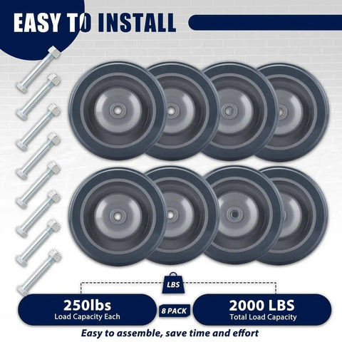 8 Pack 5 Inch Shopping Cart Replacement Wheels Kit With Double Ball Bearing TPU Silent Casters Screws Included heavy duty