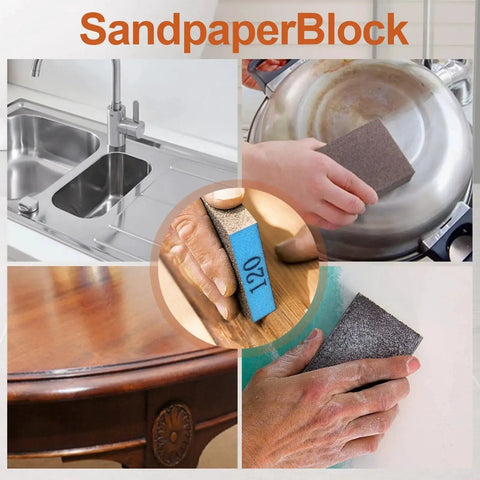 8 Pack Sandpaper Blocks With Grits 60 80 120 220 Washable Reusable Sponges cleaning metal and wood surfaces