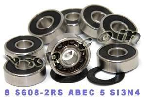 8 Skateboard Stainless Steel Ceramic Bearing Si3N4 Sealed ABEC-5 Bearings - VXB Ball Bearings