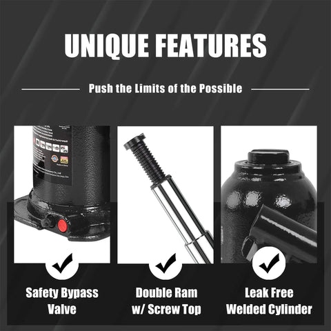 Unique features of Heavy Duty 8 Ton Double Ram Hydraulic Bottle Jack for Auto Repair and Home Lifts by Torin ATH80802XB