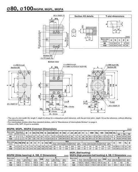 Technical diagram of 16mm Bore Double Acting Compact Pneumatic Guide Cylinder With Slide Bearing And Ball Bushing Actuator MGPM Series