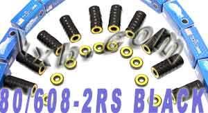 80 608-2RS Black Skateboard/Inline Skate/Rollerblade/Hockey Bearings - VXB Ball Bearings