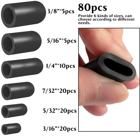 80pcs rubber vacuum hose caps set in six sizes (3/8, 5/16, 1/4, 7/32, 5/32, 3/16) for automotive vacuum plugs