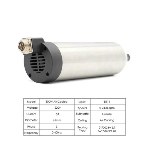CNC Air Cooled Spindle Motor 800W ER11 With 4 Bearings 65mm Shaft Includes 1.5kW VFD Inverter And 65mm Bracket 110V product image