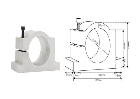 65mm mount bracket for 800W ER11 CNC Spindle Motor With Air Cooled Design, includes diagram with dimensions for CNC machining setup