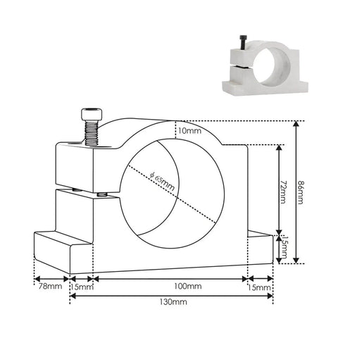 65mm mount bracket diagram for 800W ER11 CNC Spindle Motor with air cooled design, dimensions labeled for CNC machining installation