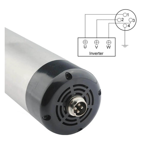 800W CNC Spindle for Hobbyists and Pros, 220V and 380V, showing electrical diagram and spindle connector.