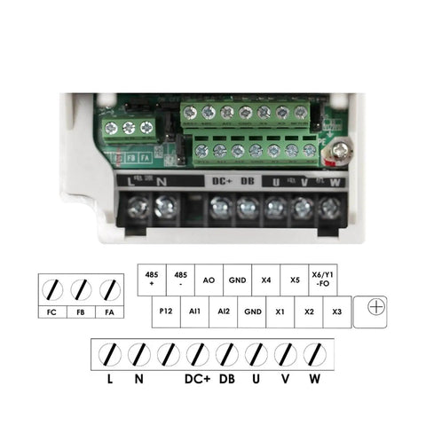 Wiring diagram for 1.5kW VFD inverter included with Beefed Up 800W ER11 CNC Spindle Motor, Air Cooled 65mm Shaft, Four Bearing Spindle