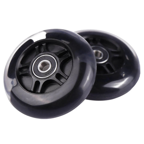 Close-up of 80mm Light Up Scooter Rear Wheels 2 Pack with Bearings Polyurethane LED Inline Skate Replacement Wheels Black