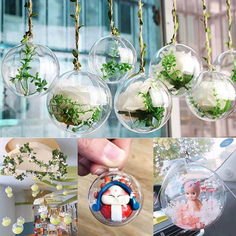 Image showing 10 Pcs 3.14 inch Filling Transparent Plastic Decorative Call DIY Craft Ball Transparent Ball Christmas, Birthday, Wedding, Party and Home Decoration Ornaments ((3.14"/80mm)) with various fillings like flowers and figurines for decoration.