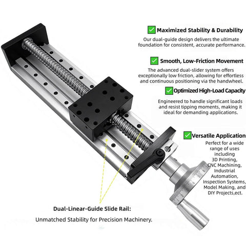 Manual linear stage 80mm motion sliding table double rail guide ballscrew slide module with handwheel ruler for CNC engraver
