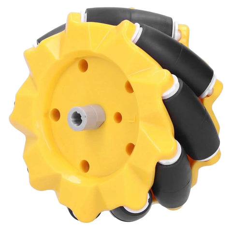 Omni Directional Mecanum Wheel Set For Robots 3.1 Inch 80 Mm shown in yellow and black finish