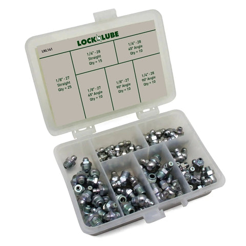 80 Piece SAE Grease Fittings Set with Common 1/8 NPT and 1/4-28 Threads in LockNLube branded case
