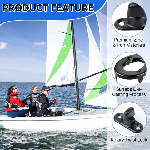 Lainballow 40-set marine fasteners: twist-lock, turn-button fasteners, eyelet screws; displayed on a sailboat