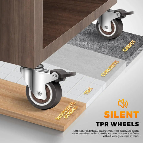 2 Inch Stem Casters Wheels Set Of 4 With Dual Locking For Cart And Furniture M8 X 25 Mm Threaded Swivel Castors on wood and tile surfaces