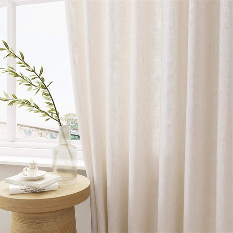 Pinch Pleated Extra Wide Linen Curtains For Patio Sliding Glass Door 84 Inches Long Cream Ivory 72 Inch Wide Drapes With Hooks And Rings