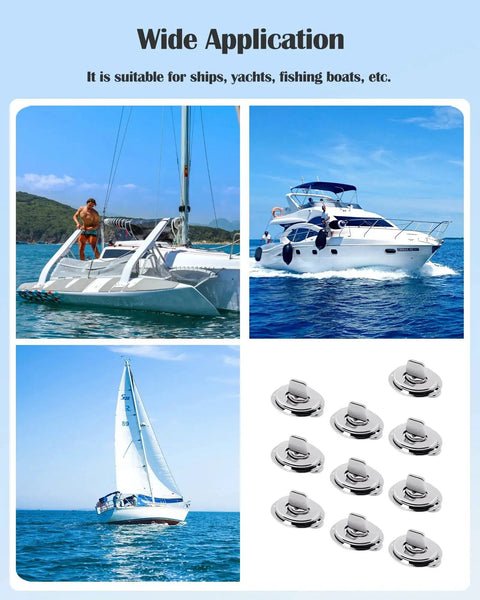 Boats on water with Beefy Twist Lock Common Sense Fasteners For Marine Use By Nerites Ultra Durable Marine Grade Brass Turn Buttons displayed.
