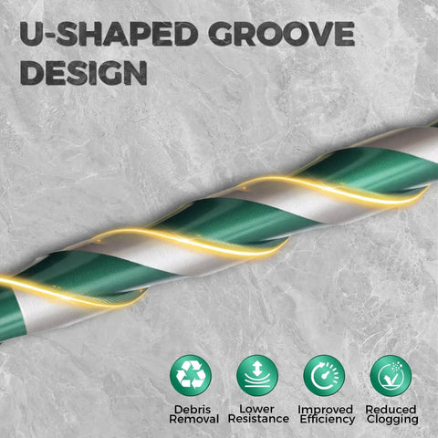 Close-up of U-shaped groove design on 12 Piece Masonry Drill Bit Set One Eighth To Nine Sixteenth Inch Four Blade Serrated Tungsten Carbide Bits