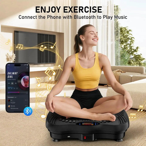 Woman using Vibration Plate Exercise Machine For Full Body Workouts, 130 Levels Of Vibration, Lymphatic Drainage And Weight Loss
