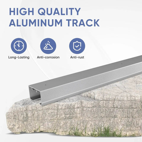 Commercial Grade Pocket Door Hardware And Track Set For 5 Foot Doors; showing aluminum track on stone surface