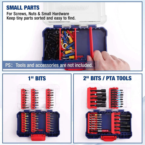 Three Piece Small Parts Organizer Set With Portable Stackable Hardware Storage Case Removable Dividers And Clear Lid