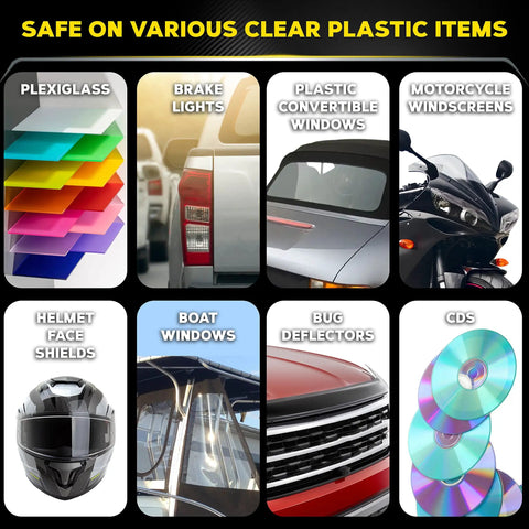 Crystal Clear Plastic Polish That Restores Clarity By Eliminating Oxidation And Fine Scratches For Headlights And Plastic Surfaces, Easy Manual Application With Foam Pad By Meguiars PlastX 296 ML, safe on various clear plastic items.