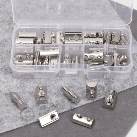 Must Have 3030 Series Roll In Spring T Nuts Kit 48 Pieces Carbon Steel Nickel Plated M4 M5 M6 M8 T Slot Nuts For Aluminum Extrusion Rails