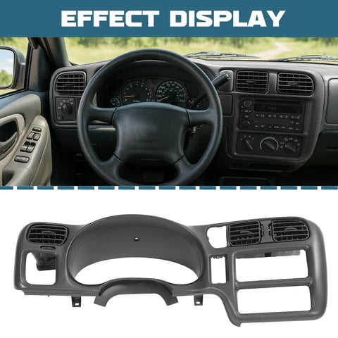 Dash Radio Bezel Cover Black ABS For 1998 To 2004 Chevy S10 Blazer GMC Jimmy shown installed and standalone